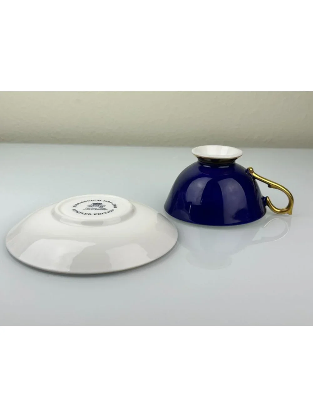 Aynsley Millennium Limited Edition Cobalt Bird Floral Teacup Saucer Set England